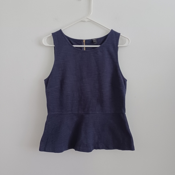 NWOT J.crew Navy Blue Ponte Sleevess Zip back Stretch Peplum Top | sz Small - Picture 5 of 15